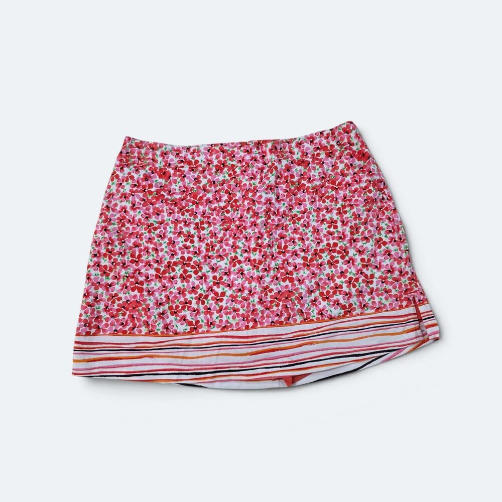 Lady Hagen Women's Golf Skort Floral Pink Striped Hem Pockets Stretch 14